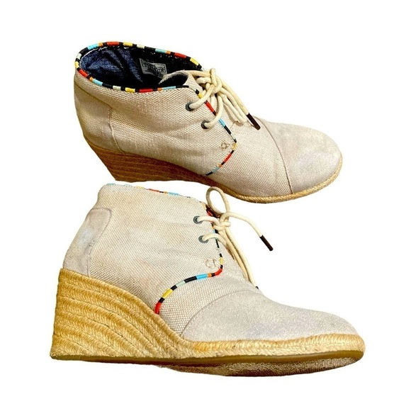 TOMS Desert Wedge Espadrille Canvas Shoes in Whisper - Size 8 - Picture 2 of 13